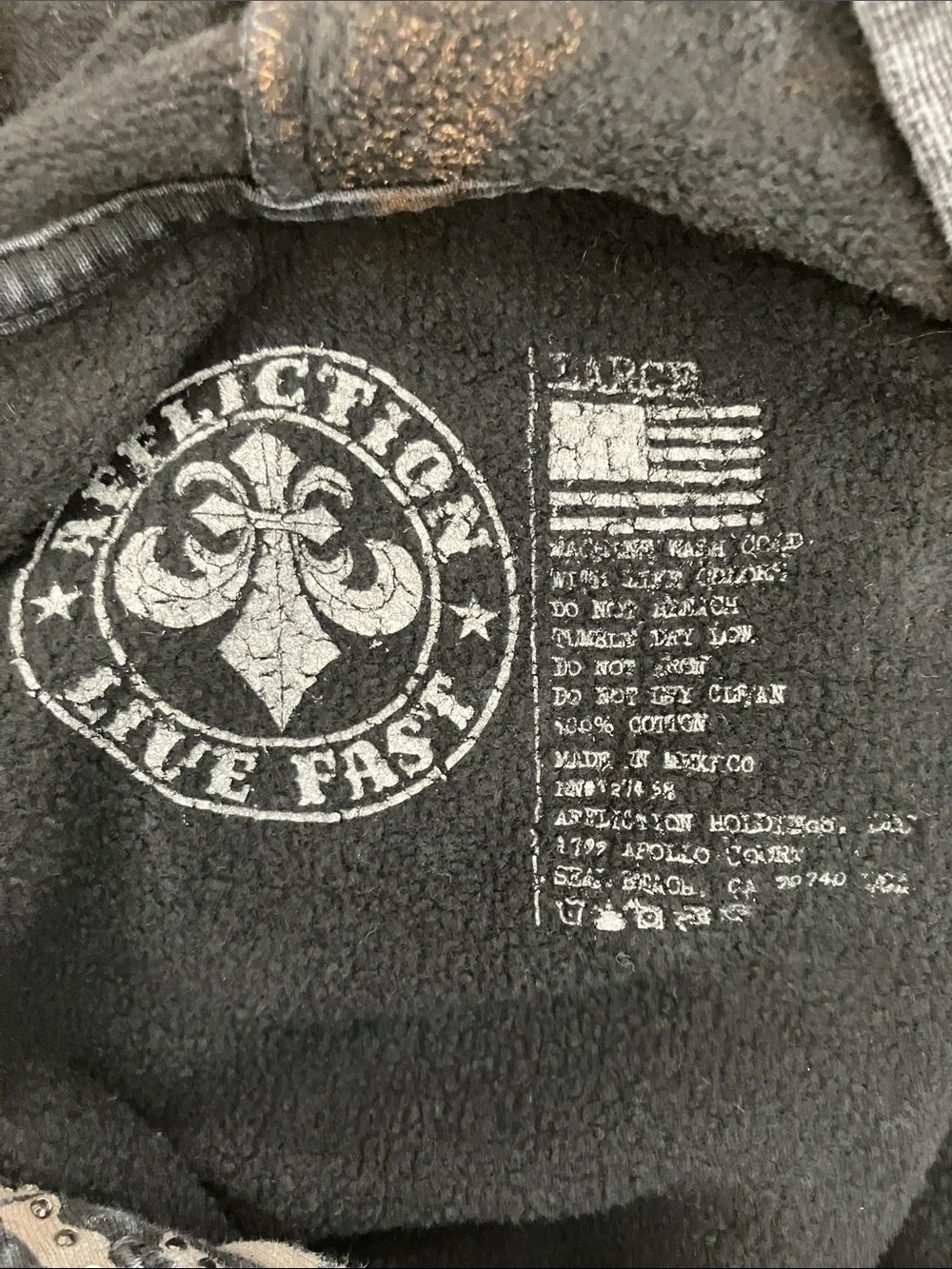 Affliction Women’s Black Distressed Hooded Sweatshirt Embellished Wing Design